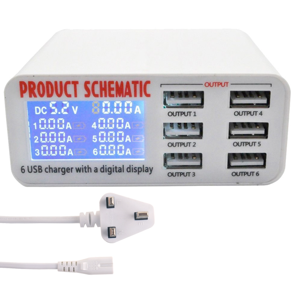 Smart 6-Port USB Charge Station With Digital Display - Charge Safer and Faster