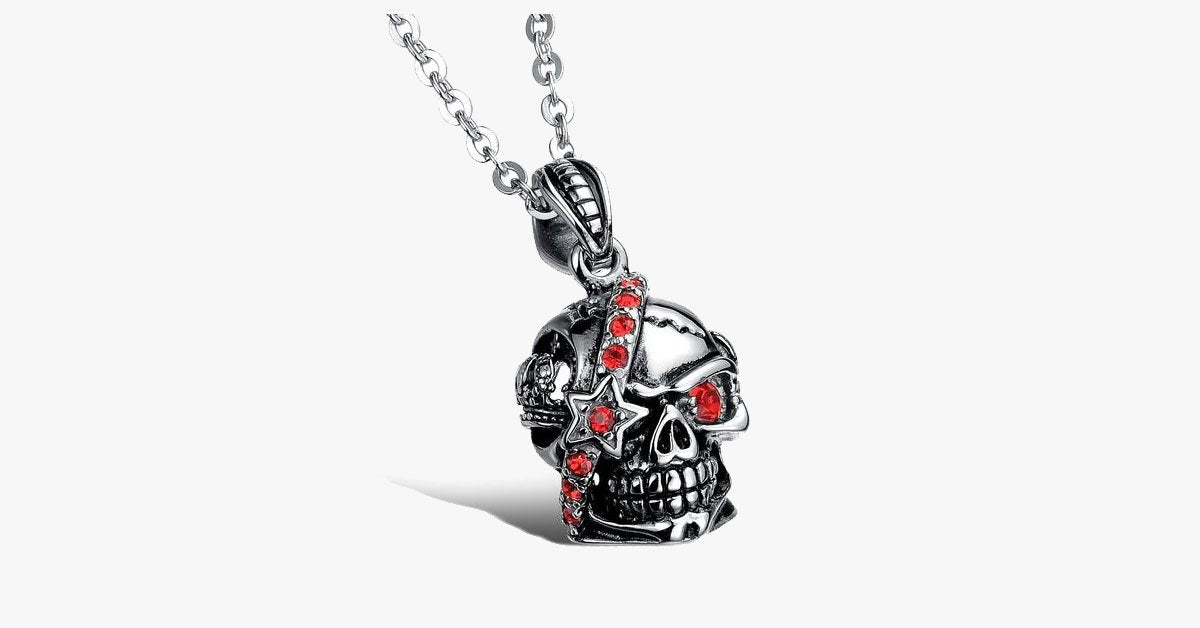 Bloody Stainless Steel and Cubic Zirconia Skull Pendant
