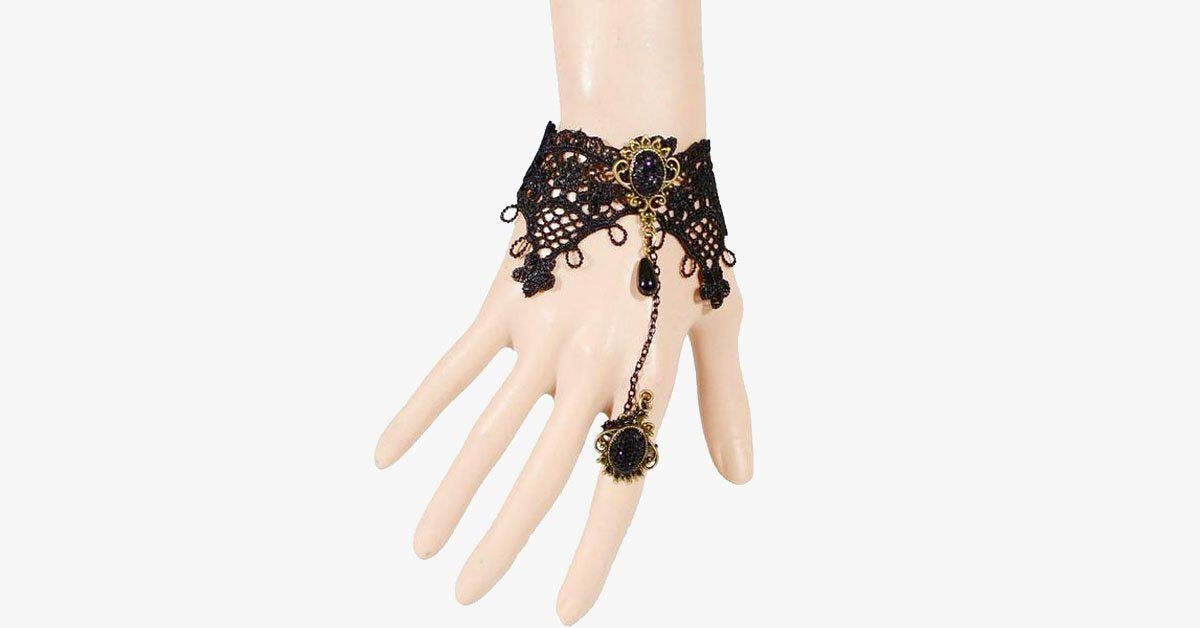 Midnight Lace Ring-to-Wrist Bracelet