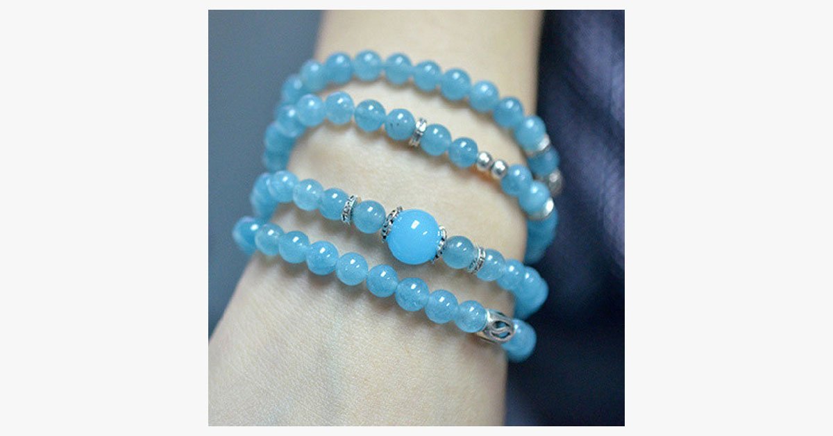 Blue Agate Beaded Aquamarine Bracelet