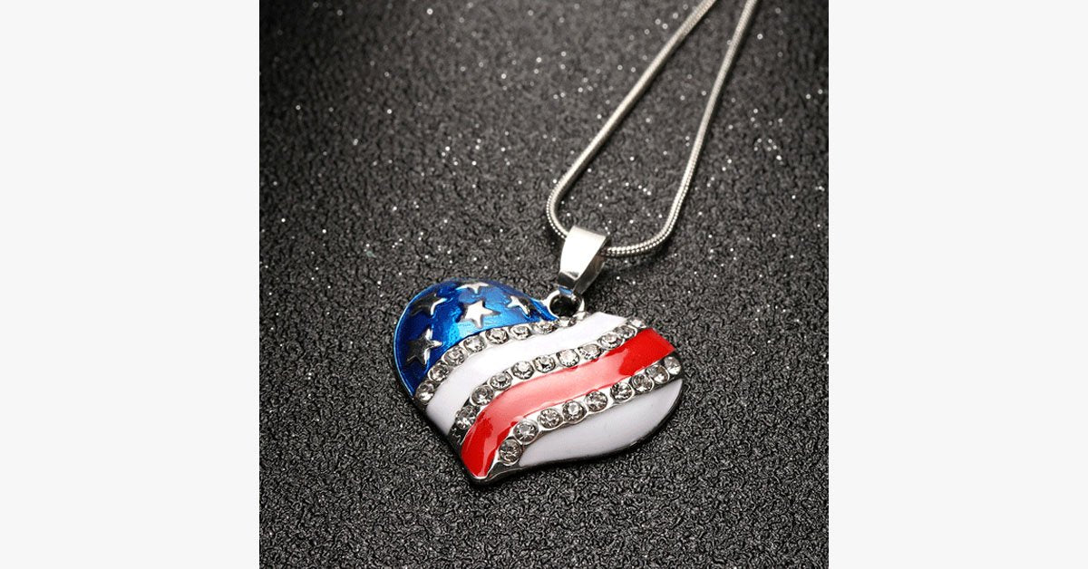 USA Flag Heart Pendant