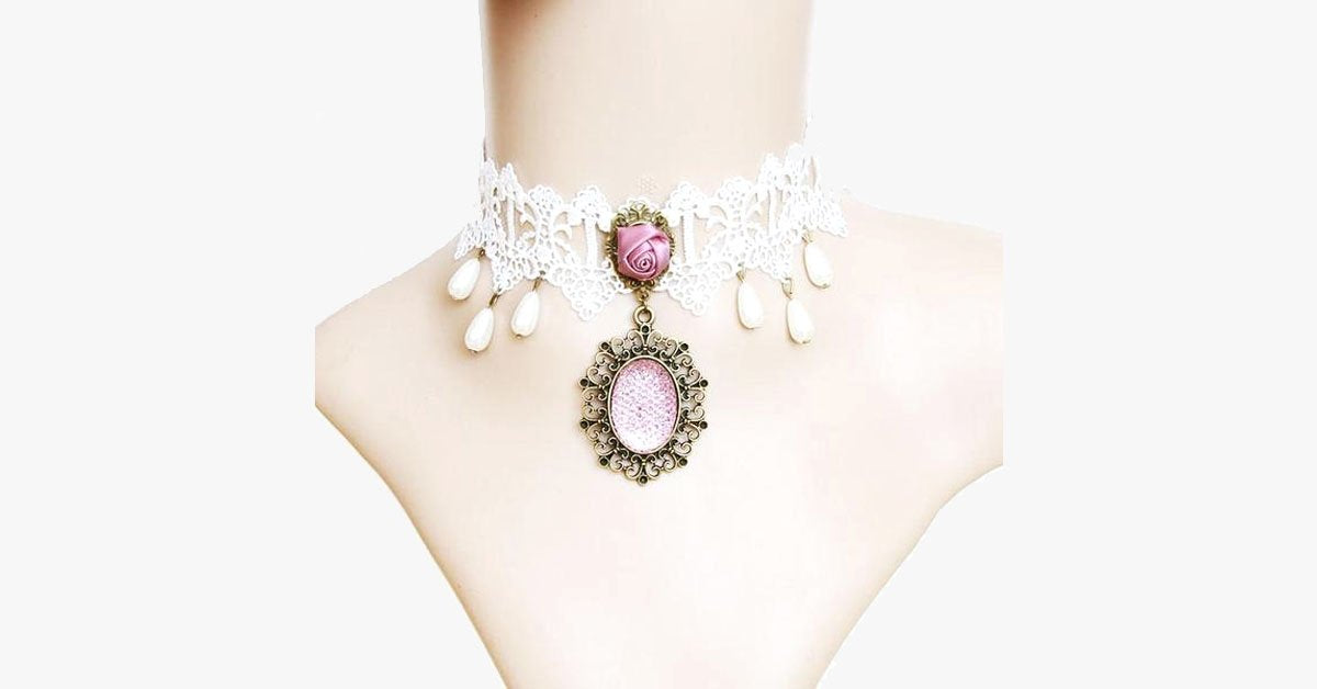Pink Rose Choker Necklace