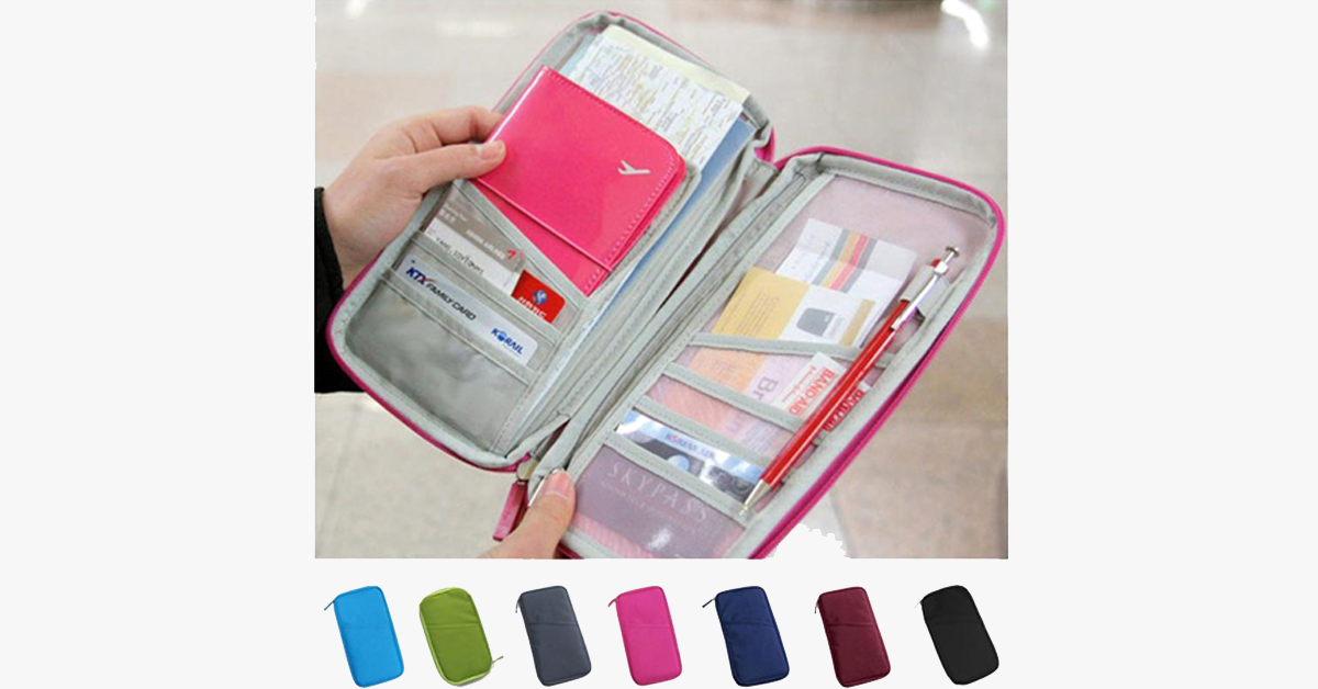 Zipped Travel Wallet - Classic Design - Multicolor - Separate Slots for Business Cards