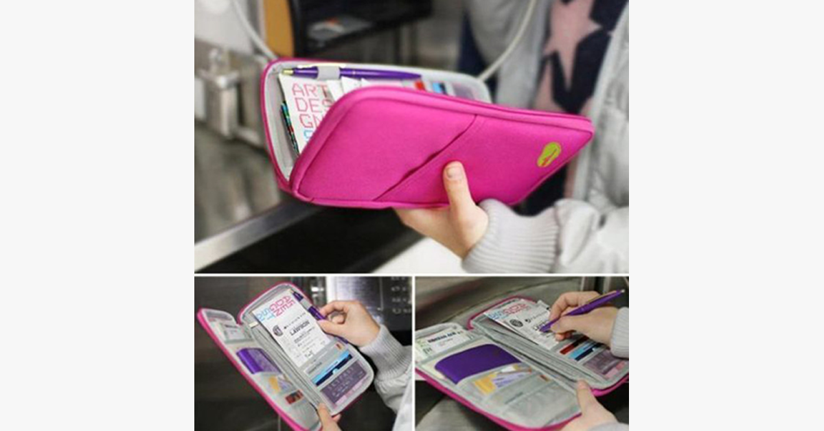 Zipped Travel Wallet - Classic Design - Multicolor - Separate Slots for Business Cards