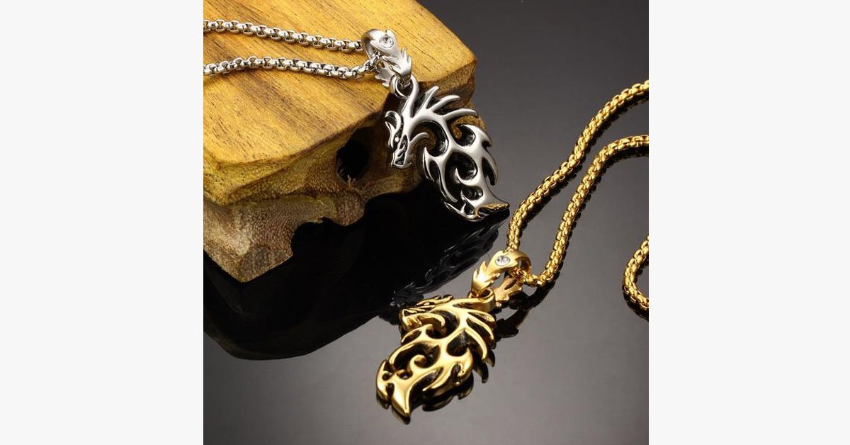 Gold Plated Stainless Steel Vintage Dragon Necklace
