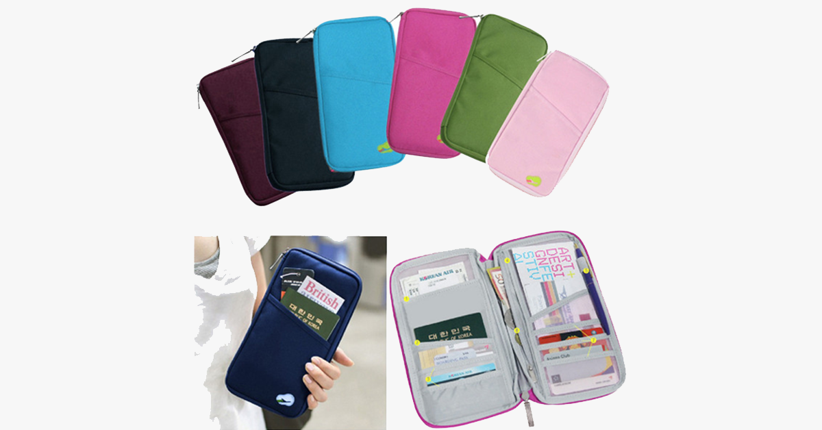 Zipped Travel Wallet - Classic Design - Multicolor - Separate Slots for Business Cards