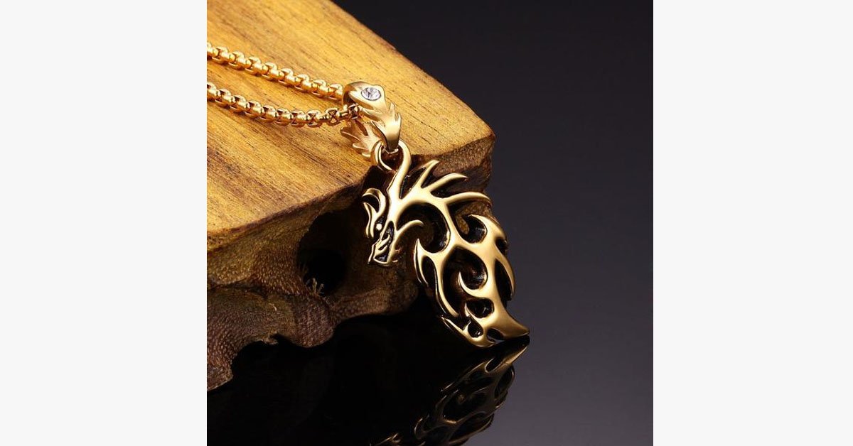 Gold Plated Stainless Steel Vintage Dragon Necklace