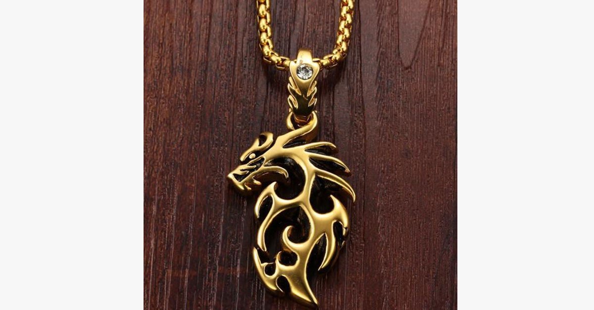 Gold Plated Stainless Steel Vintage Dragon Necklace