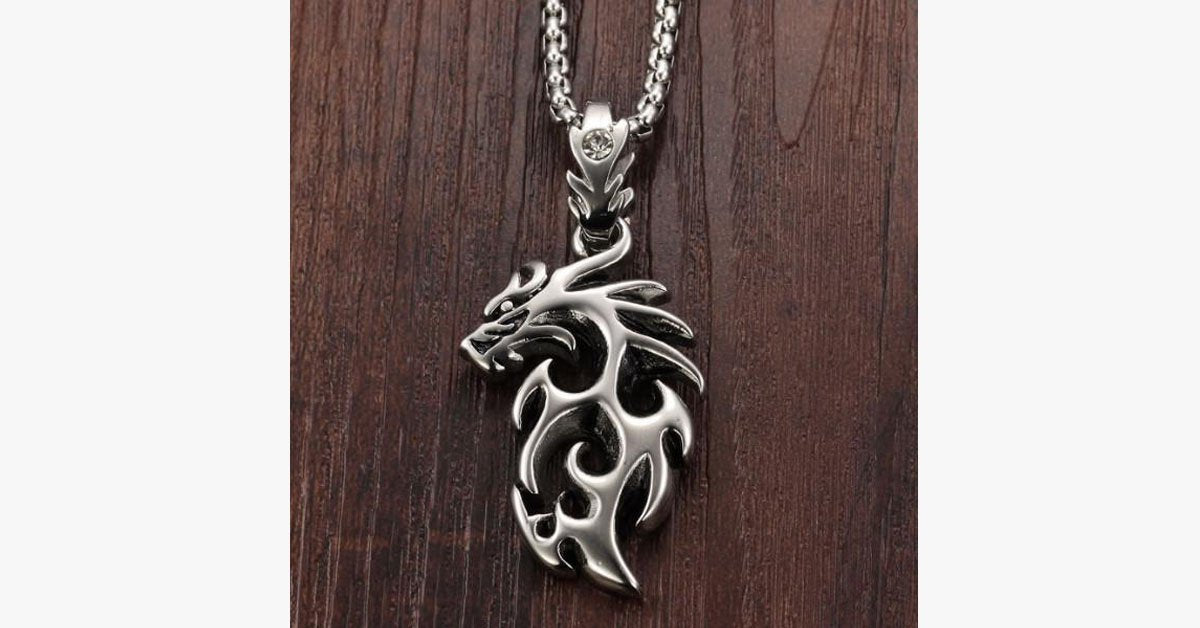Gold Plated Stainless Steel Vintage Dragon Necklace