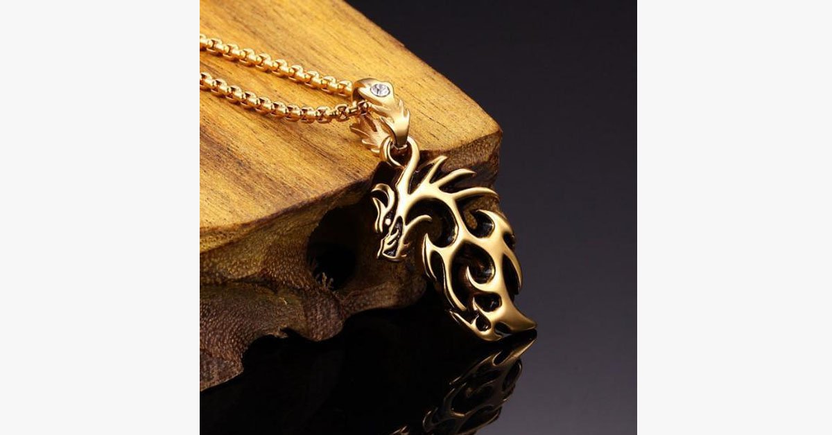 Gold Plated Stainless Steel Vintage Dragon Necklace