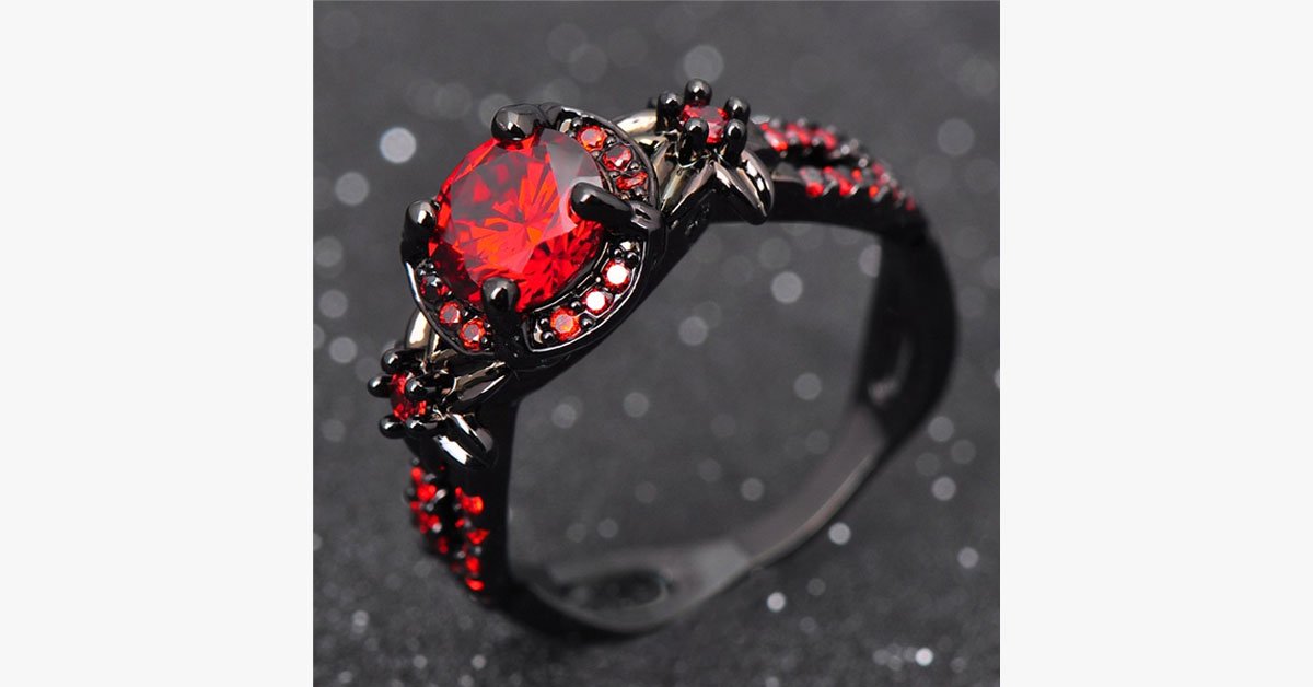 Shiny Red Garnet Flower Ring