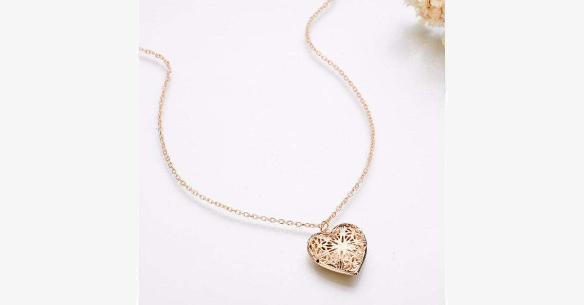 Valentine’s Love Pendant Necklace - Intricately Designed with Floral Detailing and Has a Motif Locket Cover
