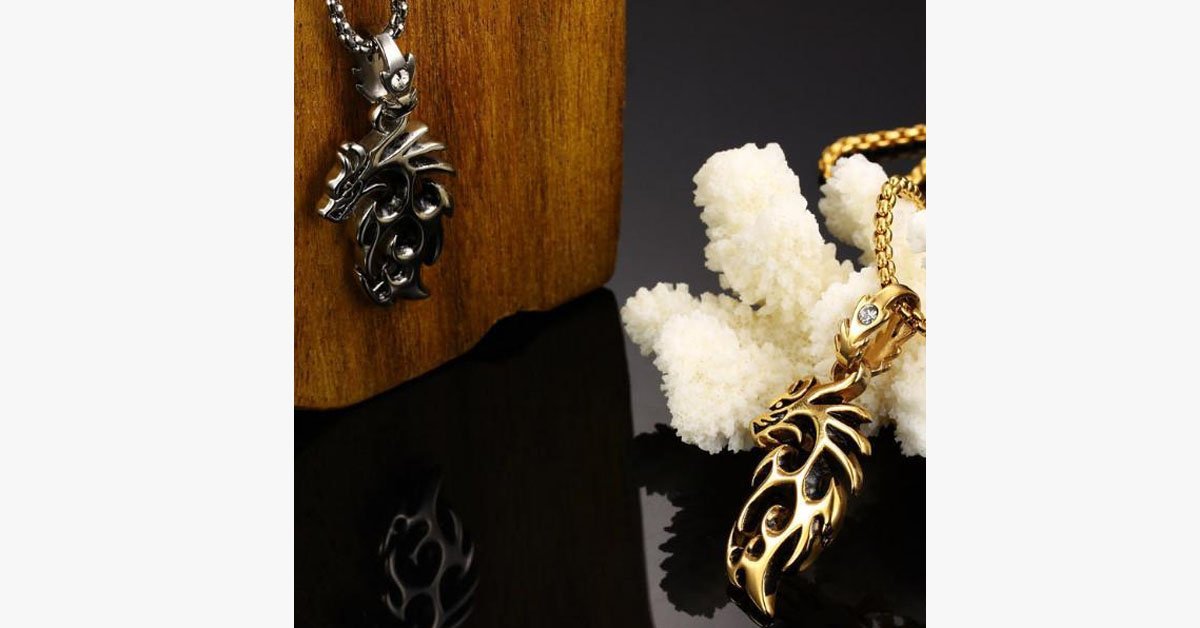 Gold Plated Stainless Steel Vintage Dragon Necklace