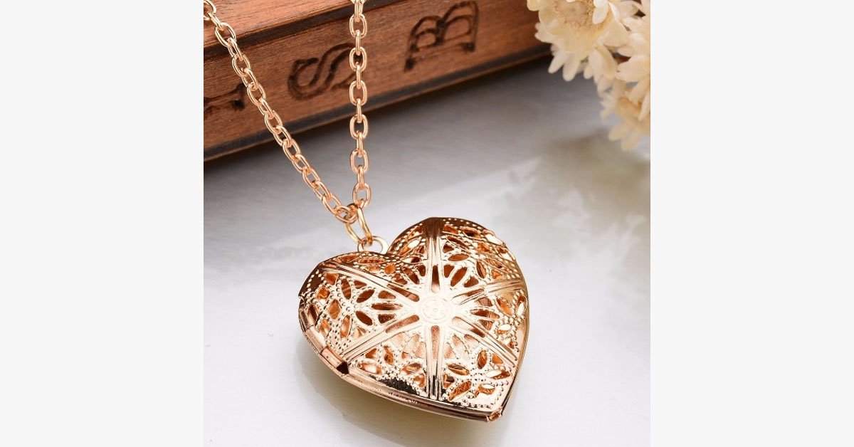 Valentine’s Love Pendant Necklace - Intricately Designed with Floral Detailing and Has a Motif Locket Cover