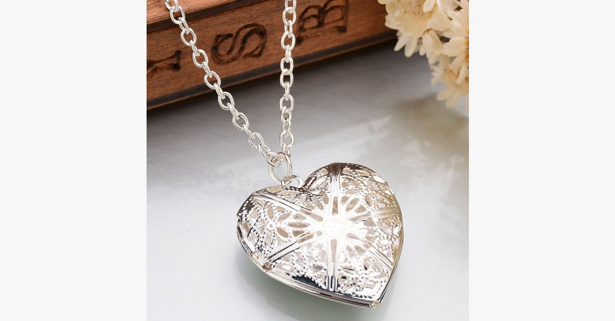 Valentine’s Love Pendant Necklace - Intricately Designed with Floral Detailing and Has a Motif Locket Cover