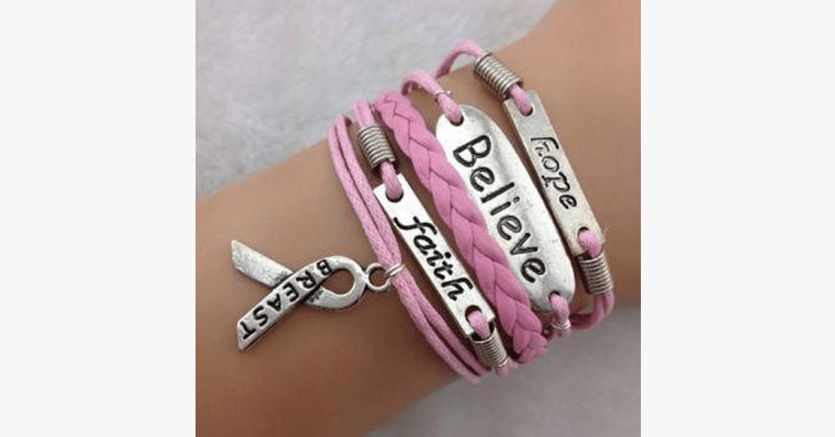 Hope Believe and Faith Breast Cancer Bracelet