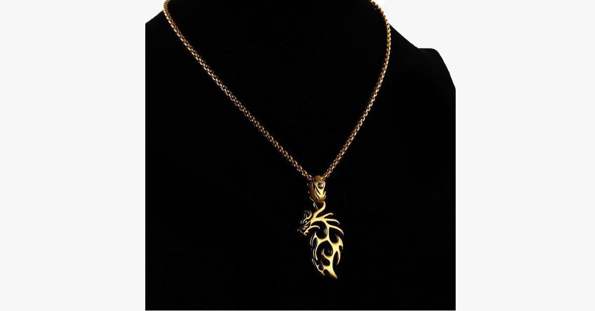 Gold Plated Stainless Steel Vintage Dragon Necklace