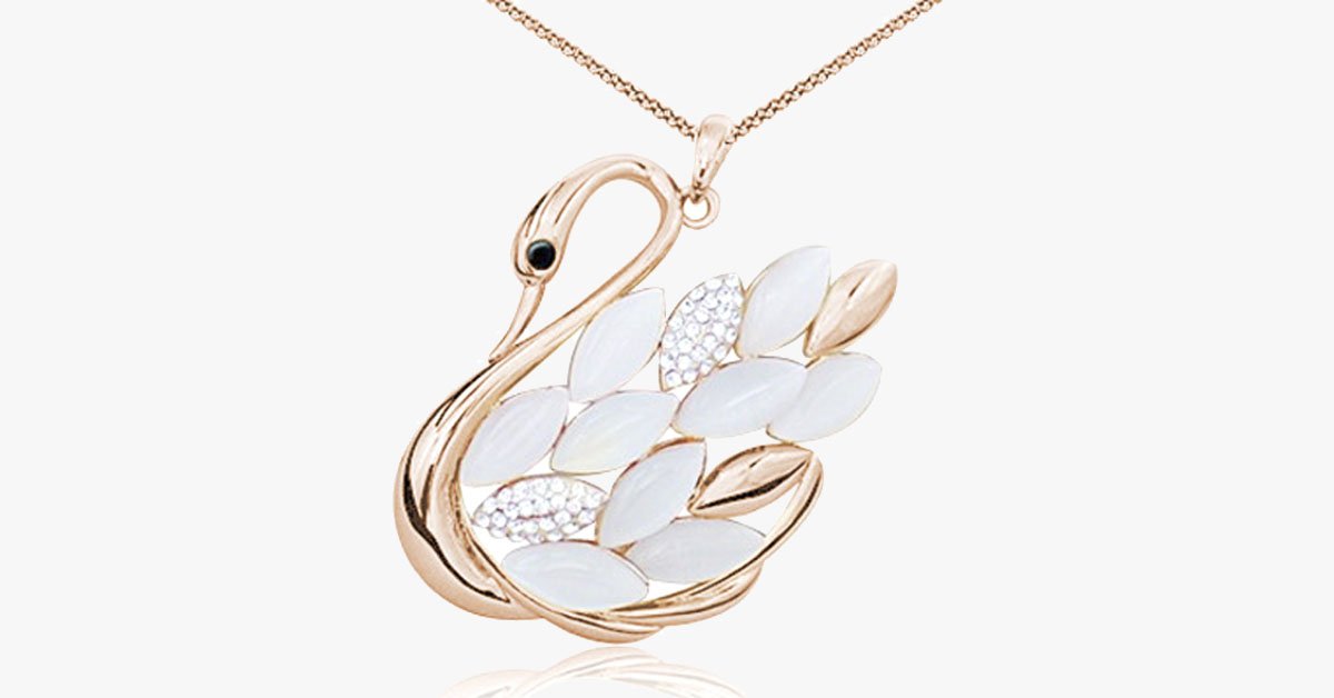 Rose Gold Overlay Crystal Beaded Swan Pendant