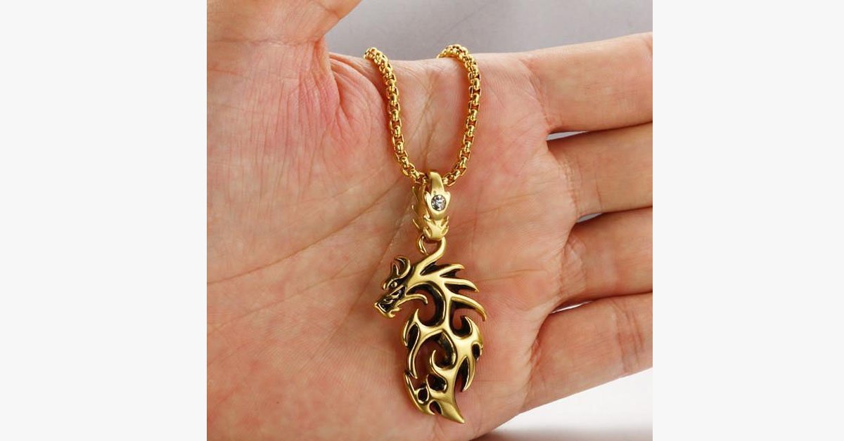Gold Plated Stainless Steel Vintage Dragon Necklace