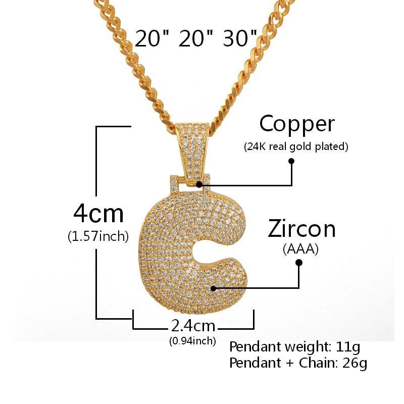 A-Z Custom Name Bubble Letters Necklaces & Pendant Chain - Gold/Silver