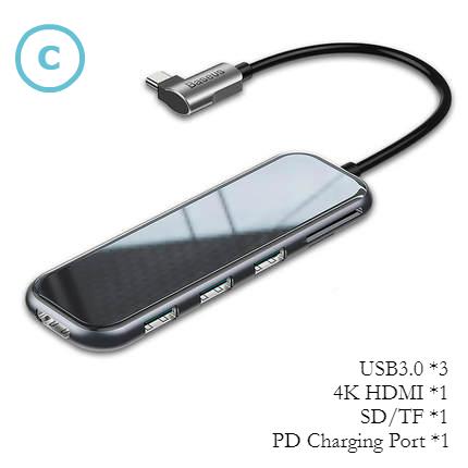 5-in-1 USB Type-C Hub With 4K/HDMI, USB 3.0, PD & RJ-45, For MacBook Pro, Surface Go & More