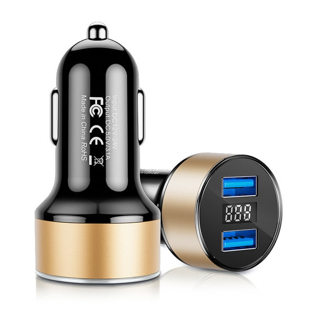 Dual USB Car Charger LED Display
