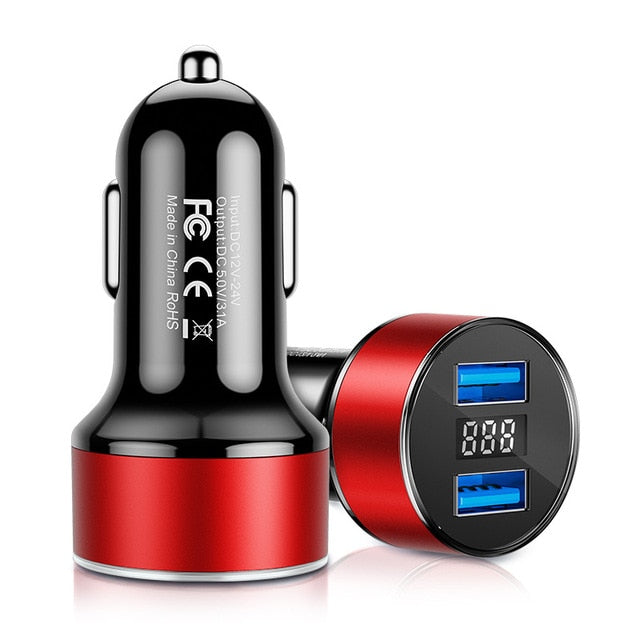 Dual USB Car Charger LED Display