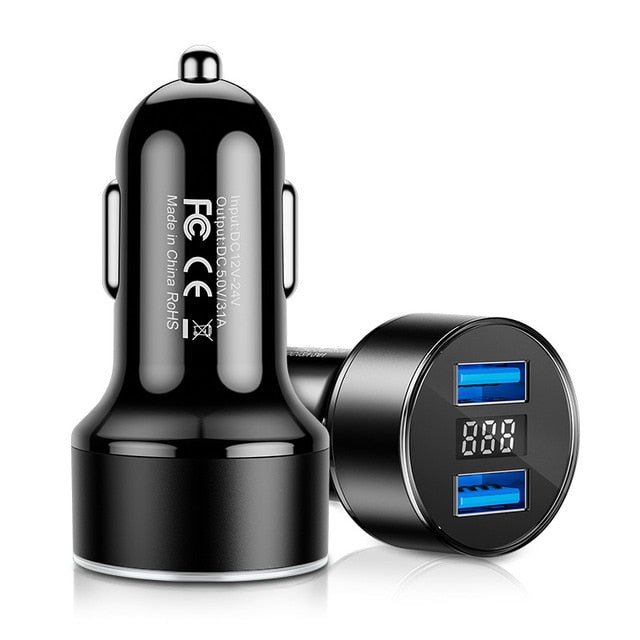 Dual USB Car Charger LED Display