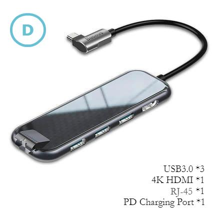 5-in-1 USB Type-C Hub With 4K/HDMI, USB 3.0, PD & RJ-45, For MacBook Pro, Surface Go & More