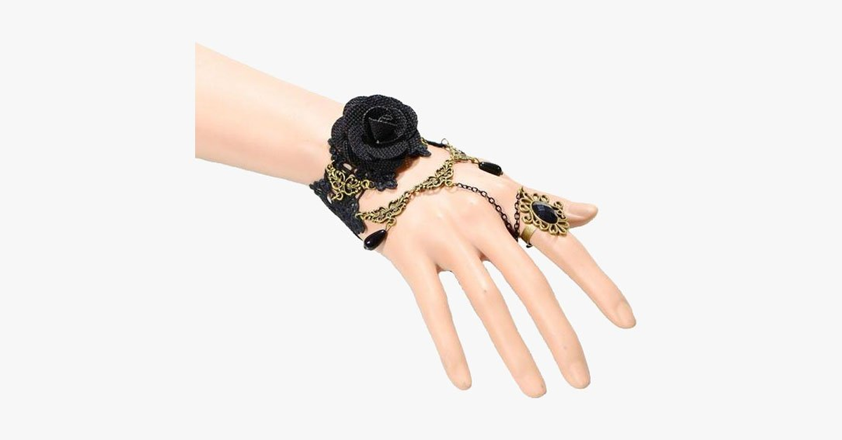 Dark Rose Ring-to-Wrist Bracelet