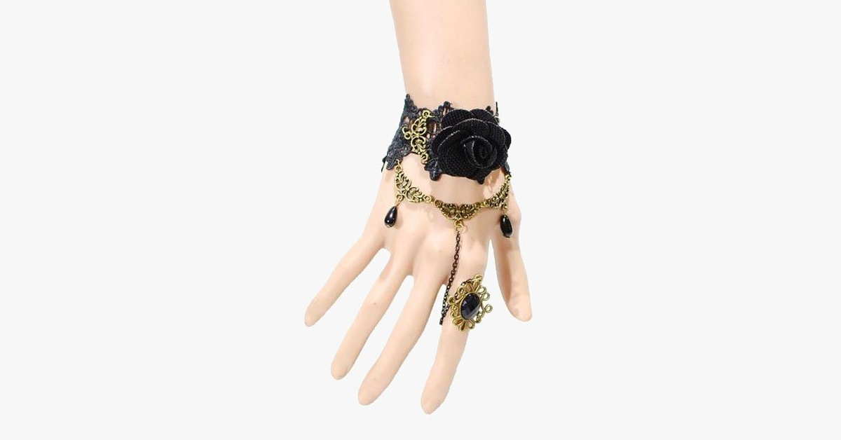 Dark Rose Ring-to-Wrist Bracelet