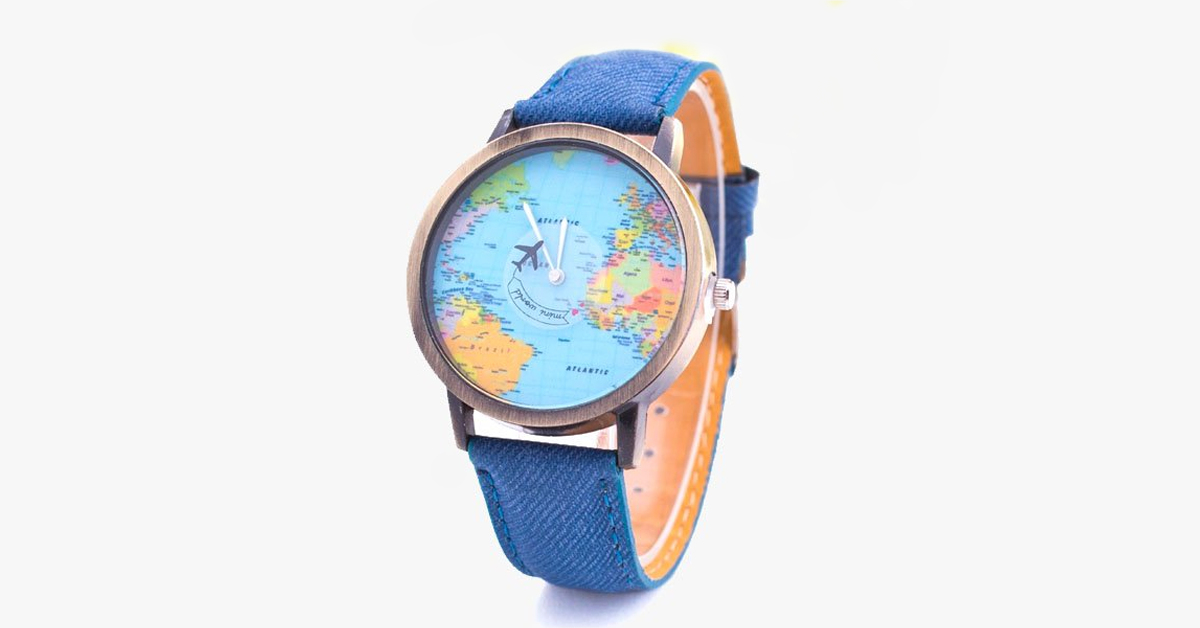 Denim World Map Watch