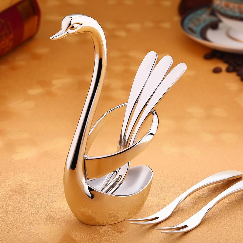 Exquisite Service Serving Snacks Fruit Fork Swan Holder Dinnerware Set