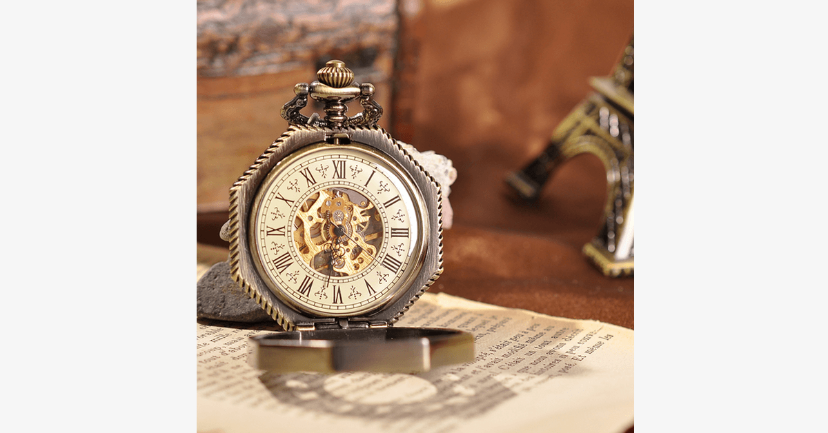 Golden Treasure Mechanical Pocket Watch - Vintage and Antique Look with a Design to Admire