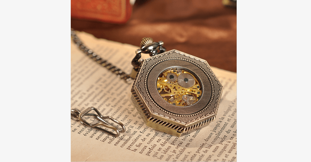 Golden Treasure Mechanical Pocket Watch - Vintage and Antique Look with a Design to Admire
