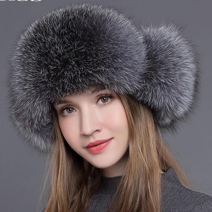 New Arrival Women Natural Raccoon Fox Fur Winter Thick Warm Bomber Hat