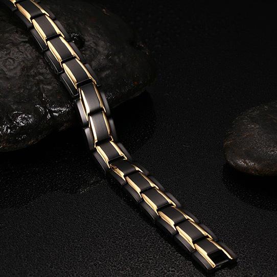 Black Titanium Gold Stripes Magnetic Therapy Bracelet