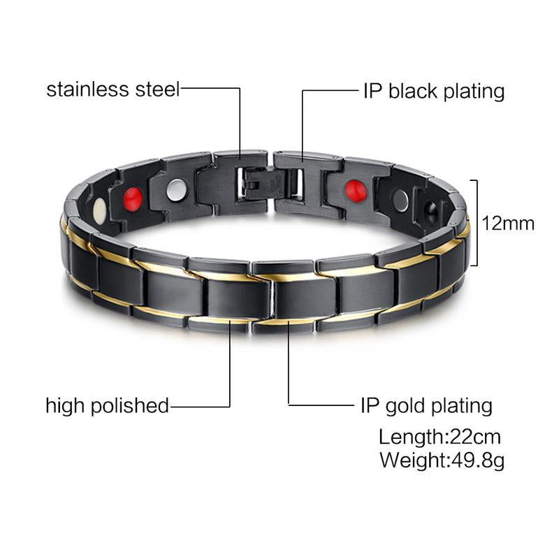 Black Titanium Gold Stripes Magnetic Therapy Bracelet