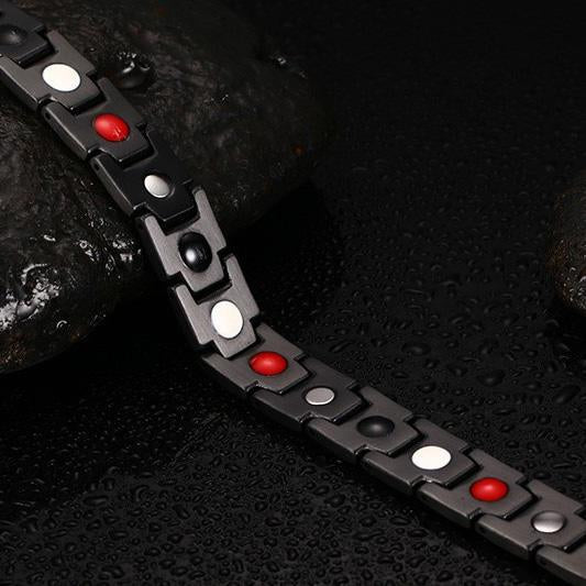 Black Titanium Gold Stripes Magnetic Therapy Bracelet