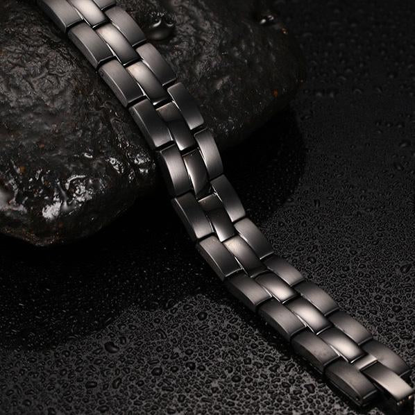 Black Titanium Gold Stripes Magnetic Therapy Bracelet