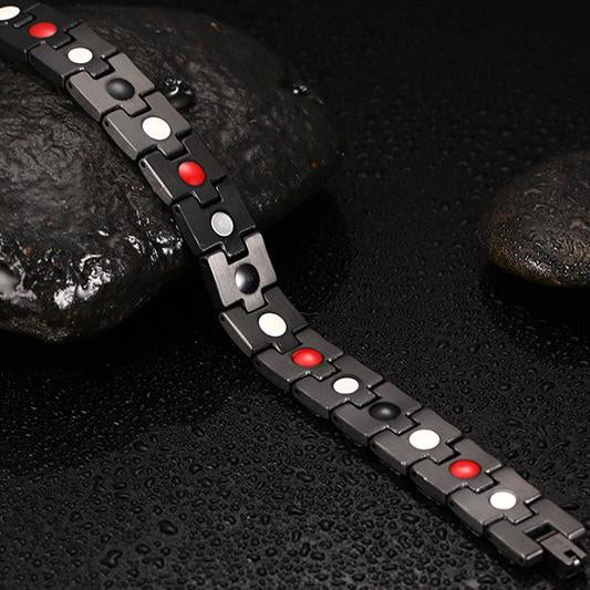 Black Titanium Gold Stripes Magnetic Therapy Bracelet