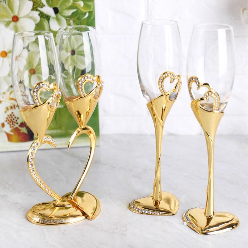Gold Silver Heart-shaped Crystal Wine Glass