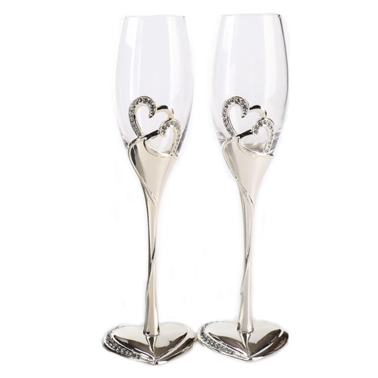 Gold Silver Heart-shaped Crystal Wine Glass