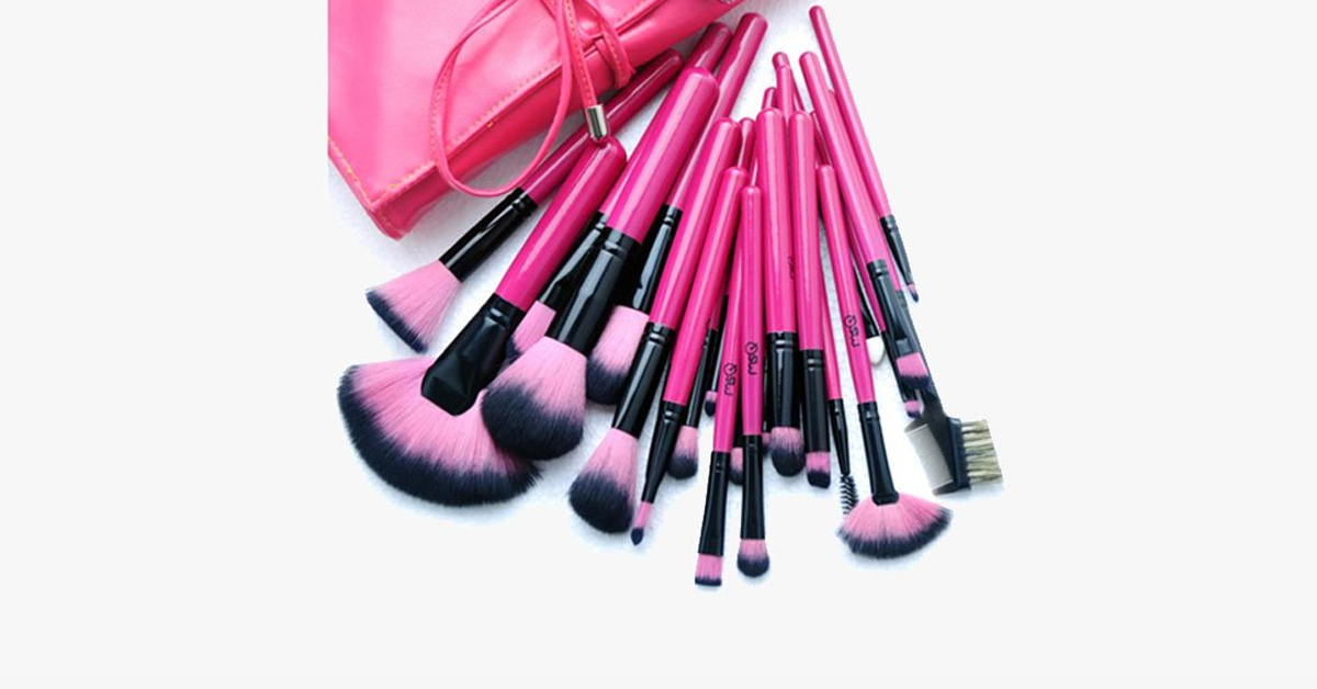 Hot Pink 24 Piece Make Up Brush Set