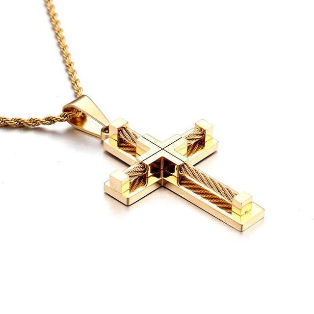 Stainless Steel Beaded Cross Men Pendant