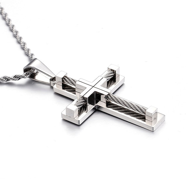 Stainless Steel Beaded Cross Men Pendant