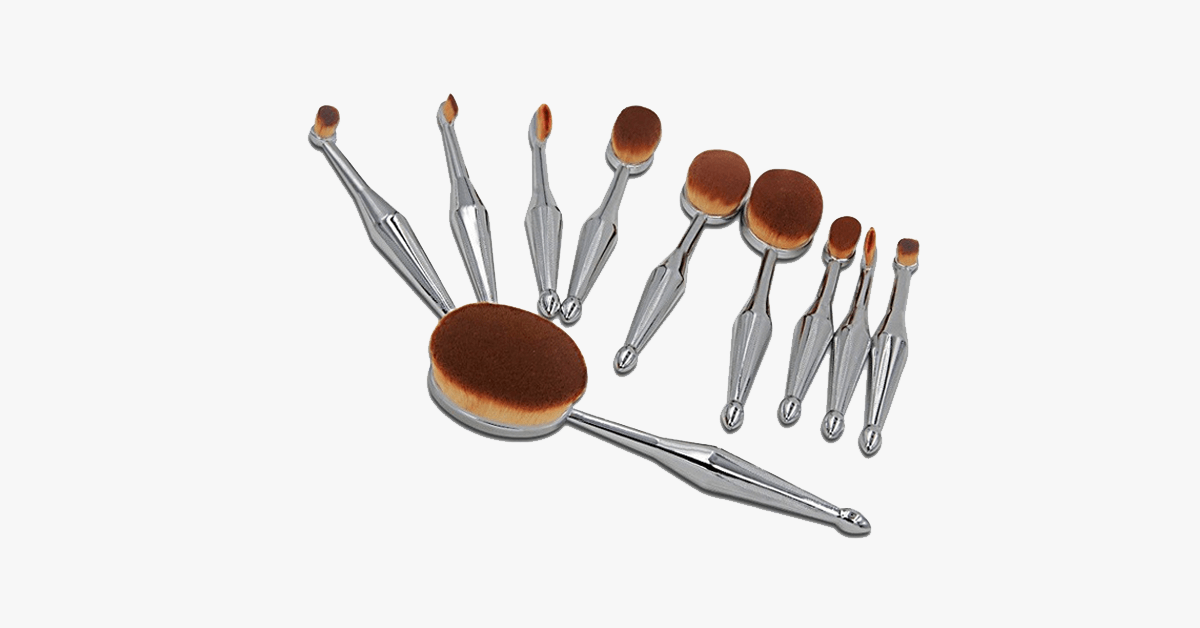 Stylish 10 Piece Oval Brush Set – Let the Metallic Charm Work It’s Magic On You