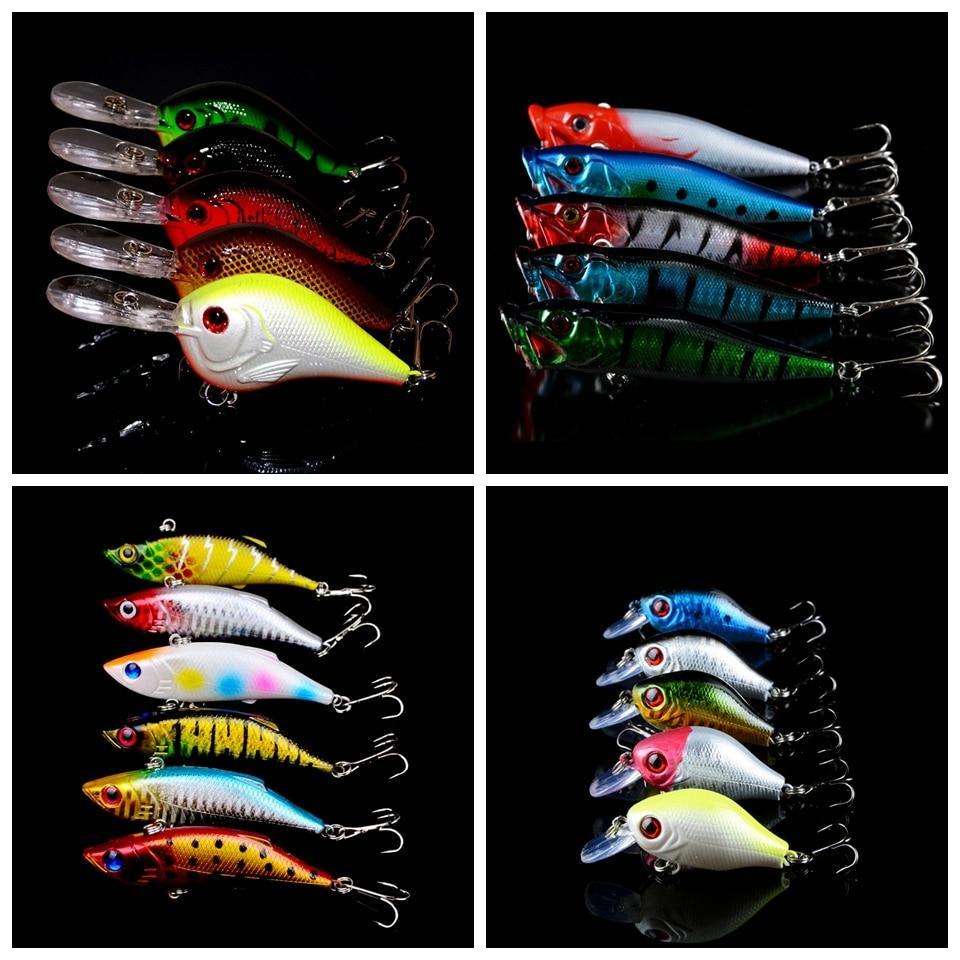 52PCs Mixed Fishing Lures Minnow Crank baits Wobblers Set