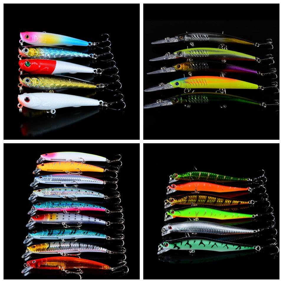 52PCs Mixed Fishing Lures Minnow Crank baits Wobblers Set