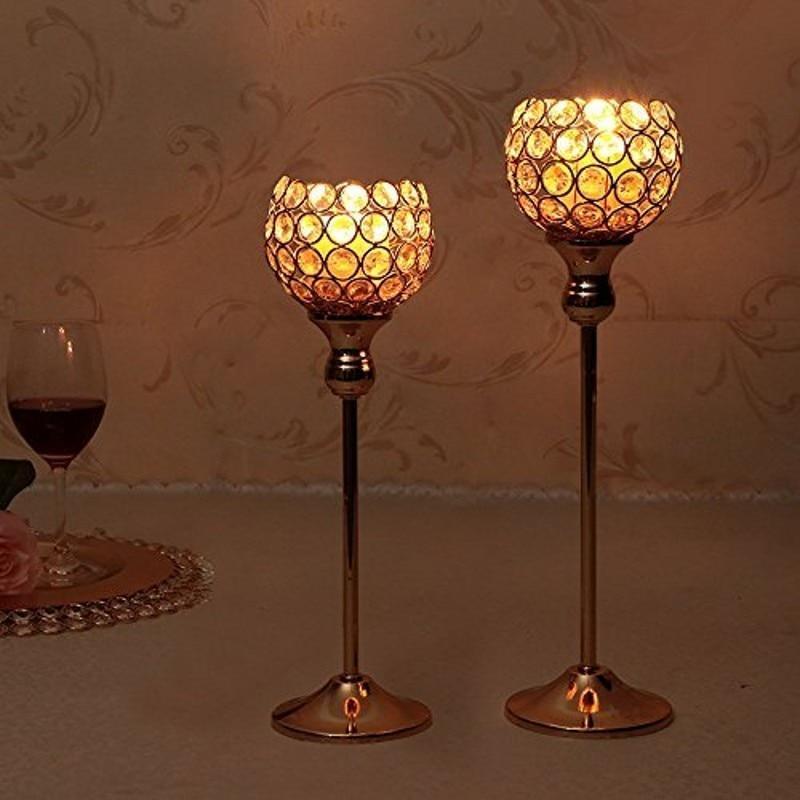 Pair Silver Crystal Vintage Candle Holders Stand Metal Candlesticks Wedding Table Centerpieces Christmas Home Party Decoration